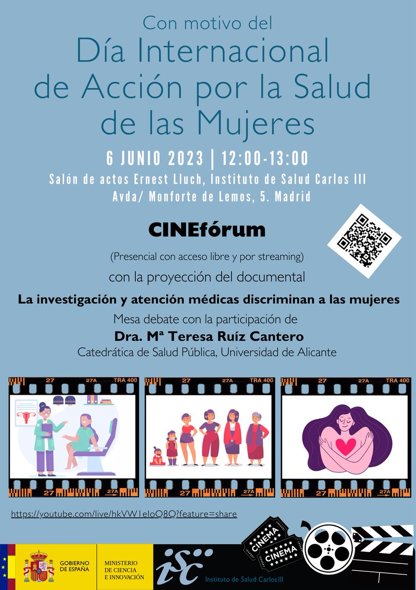 SaludISCIII's tweet photo. 🗓️#AgendaISCIII Este martes el #ISCIII organiza una jornada en conmemoración del Día Internacional de Acción por la Salud de las Mujeres. 

📋 Más información ➡️ https://t.co/flLRxA0mYX

💻 Streaming en nuestro canal de Youtube ➡️ https://t.co/Ojjw5QcWoK https://t.co/2QI1bEAv6H