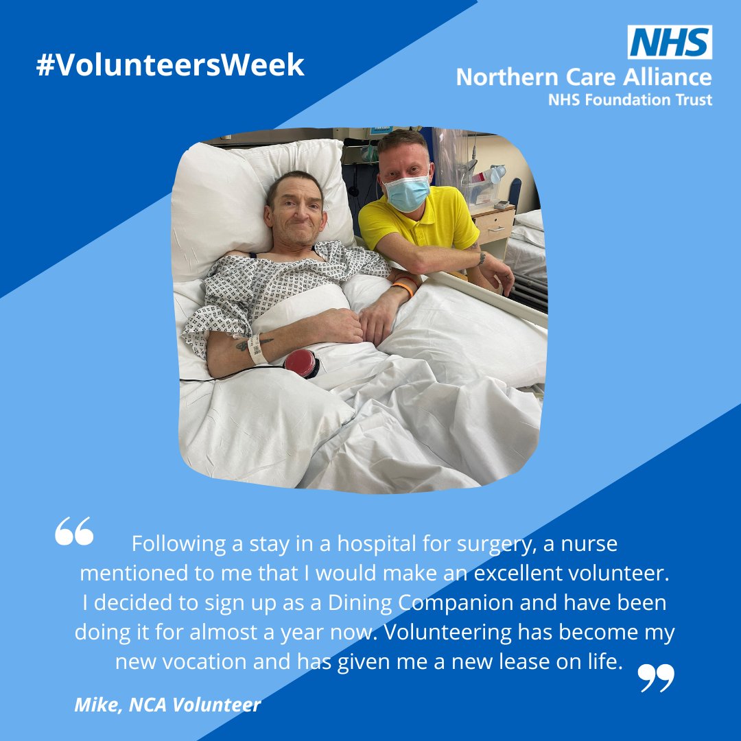 It is #VolunteerWeek and a shout-out to all our #NCA dining companion volunteers. They help out on our wards during meal times feeding patients who need some extra support. Thank-you for the difference you make to the care we give our patients. ⭐ #NCAFamily @SalfordCO_NHS