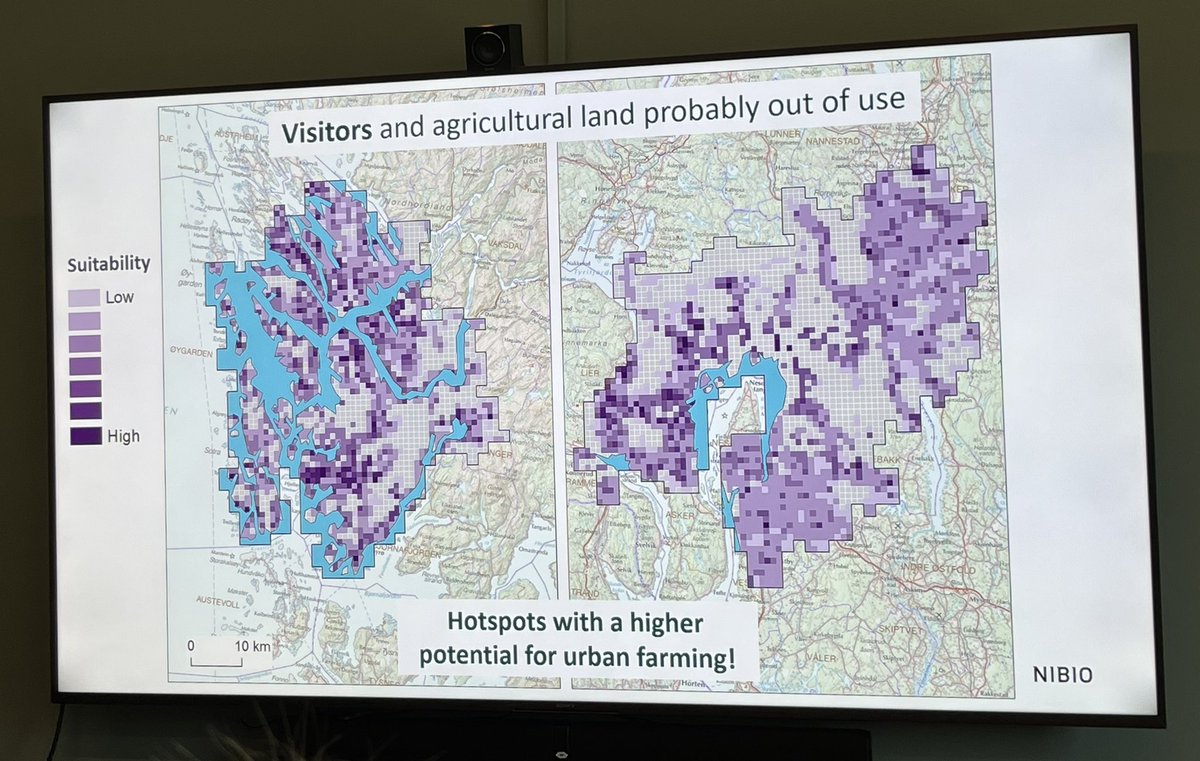 One result from the #UrbanFarms project: which areas are more or less suitable for urban farming? Ulrike Bayr &amp; Svein Olav Krøgli demonstrate how we can assess the potential for urban farming in Oslo &amp; Bergen <a href="/NIBIO_landskap/">Landskapsovervåking</a> @NIBIO_no