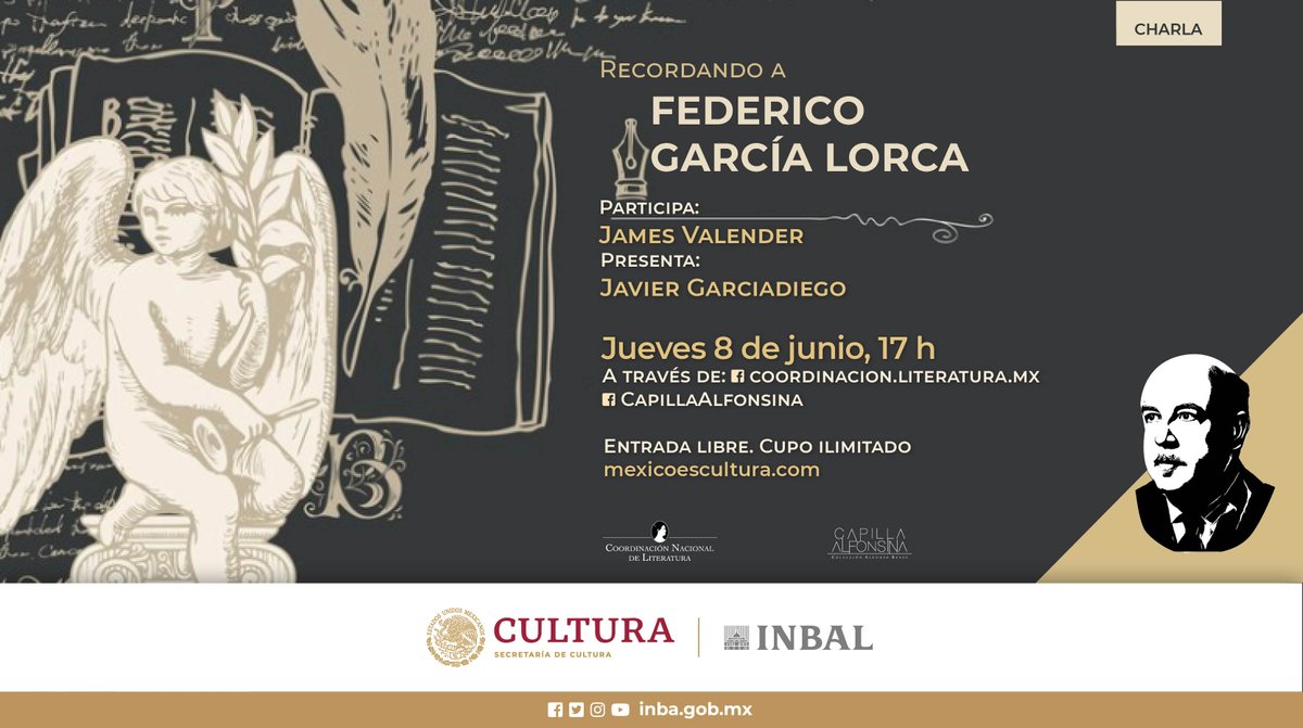 bellasartesinba's tweet photo. En la charla "Recordando a Federico García Lorca", la @literaturainba te invita a adentrarte en el mundo del poeta, donde la poesía se encuentra con la pasión, la tragedia y la belleza.

🔴Conéctate a #FacebookLive el próximo jueves 8 de junio a las 17 h. https://t.co/QfqXYd0TOw