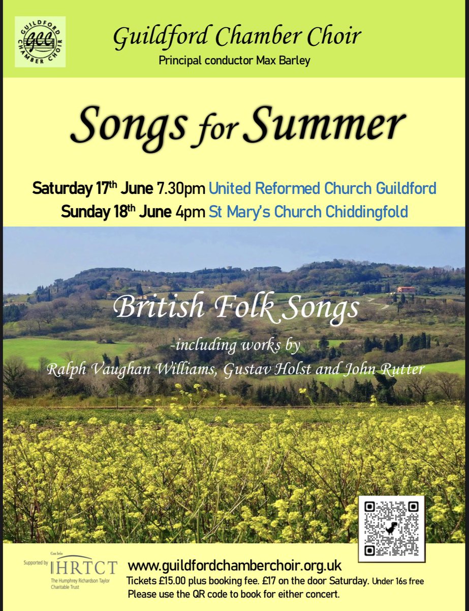 Under two weeks until our next concerts celebrating folk songs from across the British Isles - get your tickets via our website now for #guildford and #chiddingfold