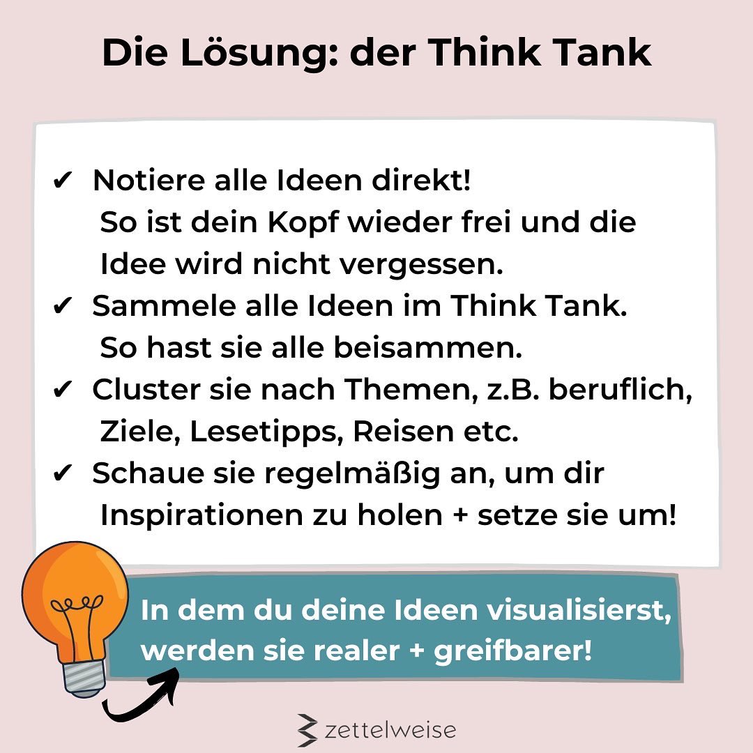 zettelweise's tweet photo. Schreibe alle Ideen auf! 
Wir neigen dazu immer nur To-dos zu notieren. Aber was ist mit allen Ideen und Inspirationen, die wir täglich haben?

Notieren! So wird nichts vergessen ✨

#ideen #thinktank #kanbanboard #agil  #ideenspeicher https://t.co/duPagUi17X
