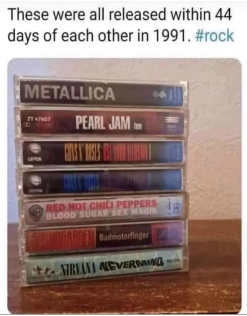 That was an expensive time! I bought all of these except Badmotorfinger. An exceptional time for music and I still love them all.
#metal #grunge #rock #nirvana #pearljam #GunsNRoses #metallica #redhotchillipeppers #soundgarden
#inspiration #musicforwriting