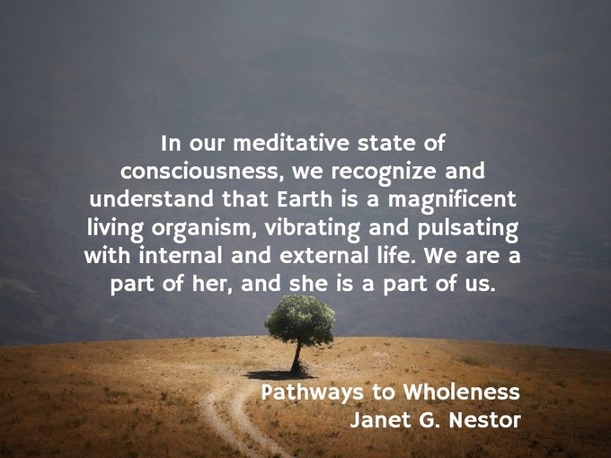 🌎

'...#Earth...
We are a part of her, and she is a part of us.”
#BookQuote

PATHWAYS TO WHOLENESS

#AmazonBooks:
amzn.to/3ZjeFIx
#BarnesAndNoble:
bit.ly/3YWZnZD

#PathwaysToWholeness 
#Meditation #Mindfulness 
#Consciousness #Nature 
#Spirituality #Books