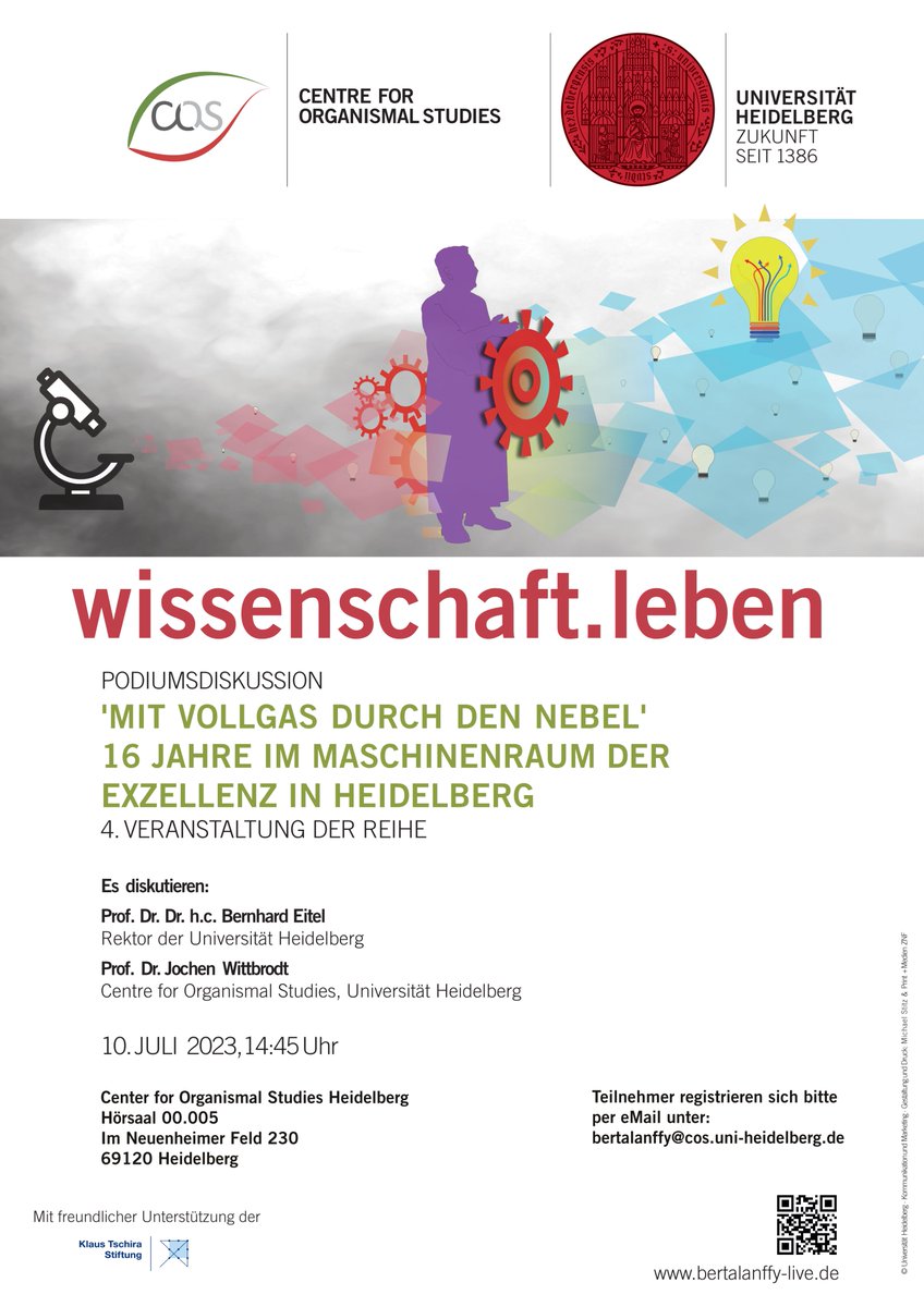 Save the date! Wir freuen uns sehr den Rektor der Universität Heidelberg, Prof. Dr. Dr. h.c. Bernhard Eitel, am 10.07.2023 für die vierte Ausgabe unserer öffentlichen Podiumsdiskussion 'wissenschaft.leben' bei uns zu Gast zu haben😀