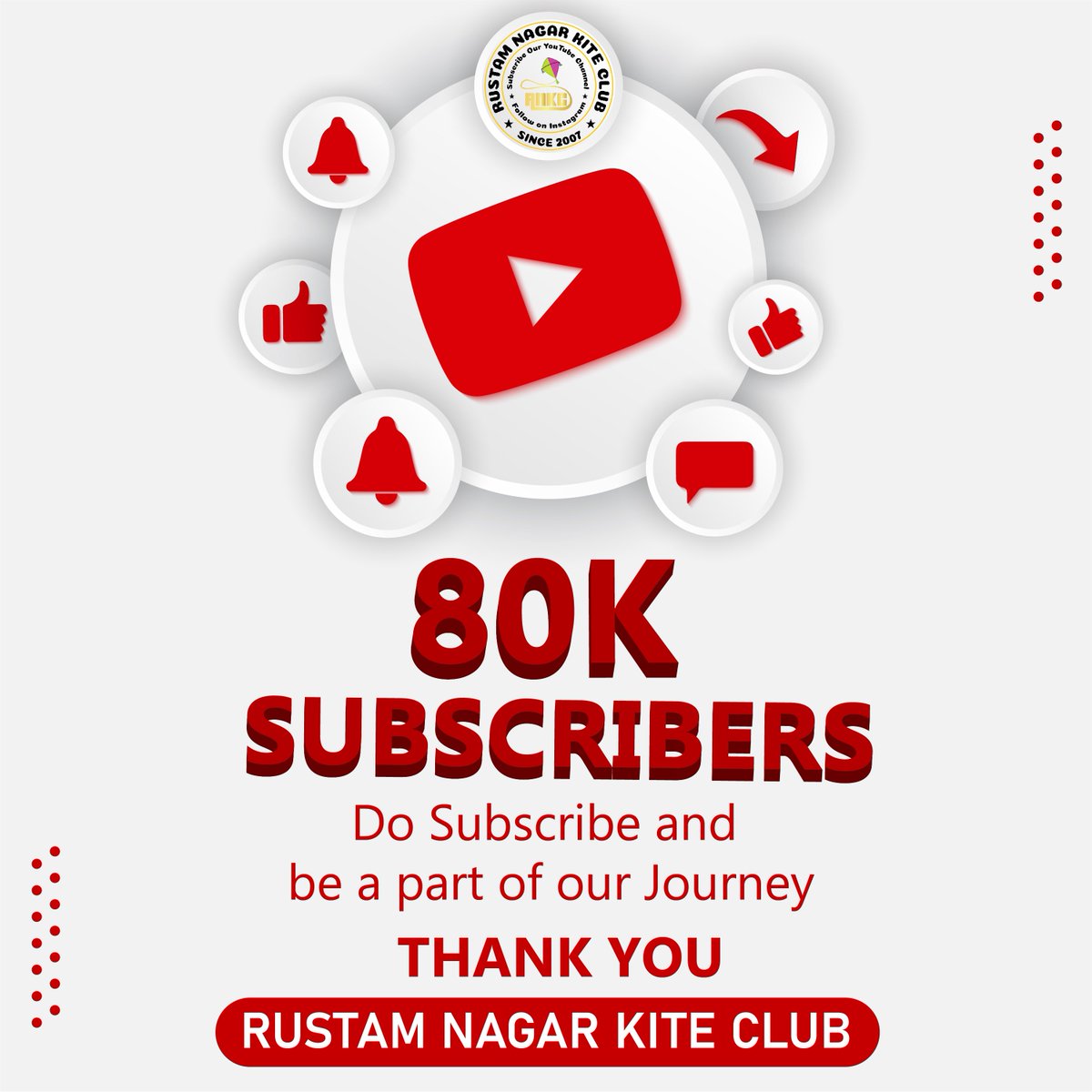 RustamNagarKite's tweet image. THANK YOU 
Be a part of our Journey
…
Follow on Instagram:- @officialrustamnagarkiteclub 
…
Subscribe our YouTube Channel 
…
#80k #subscriber #subscriberyoutube #thankyou #congratulations #shukriya #thanks #kite #youtubefamily