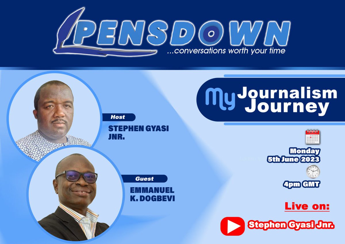 Today. 4pm GMT. Subscribe here 👇🏽👇🏽👇🏽👇🏽
youtube.com/@pensdownoffic…

@EmmanuelDogbevi has taken part in major crossborder investigative works like West Africa Leaks and FinCEN files. He's also trained many Journalists and allied professionals across the West Africa sub-region.
