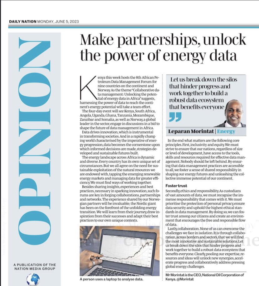 DATA: <a href="/NationalOilKE/">National Oil</a> CEO Leparan <a href="/Morintat/">Morintat Gideon</a> shares his thoughts ahead of the 8th African Petroleum Data Management Forum which runs from 6th to 9th June at PrideInn Paradise Mombasa.