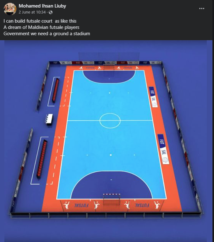 vaadhooCoco's tweet photo. Dhivehi Rajjeyga mihaaru Emme magbool Kulhivaraky adhi emme Gina tournament thah baavany futsal gai. Futsal aaila in Beynun vany meege Futsal dhandeh. thi alhaidhey turf Ground thakun vaaane Faidha eh nei ,Alhaidheyn buni Futsal court avahah alhaidheyn v.
@AhmedMahloof  @faya_i https://t.co/CgnlygZAId