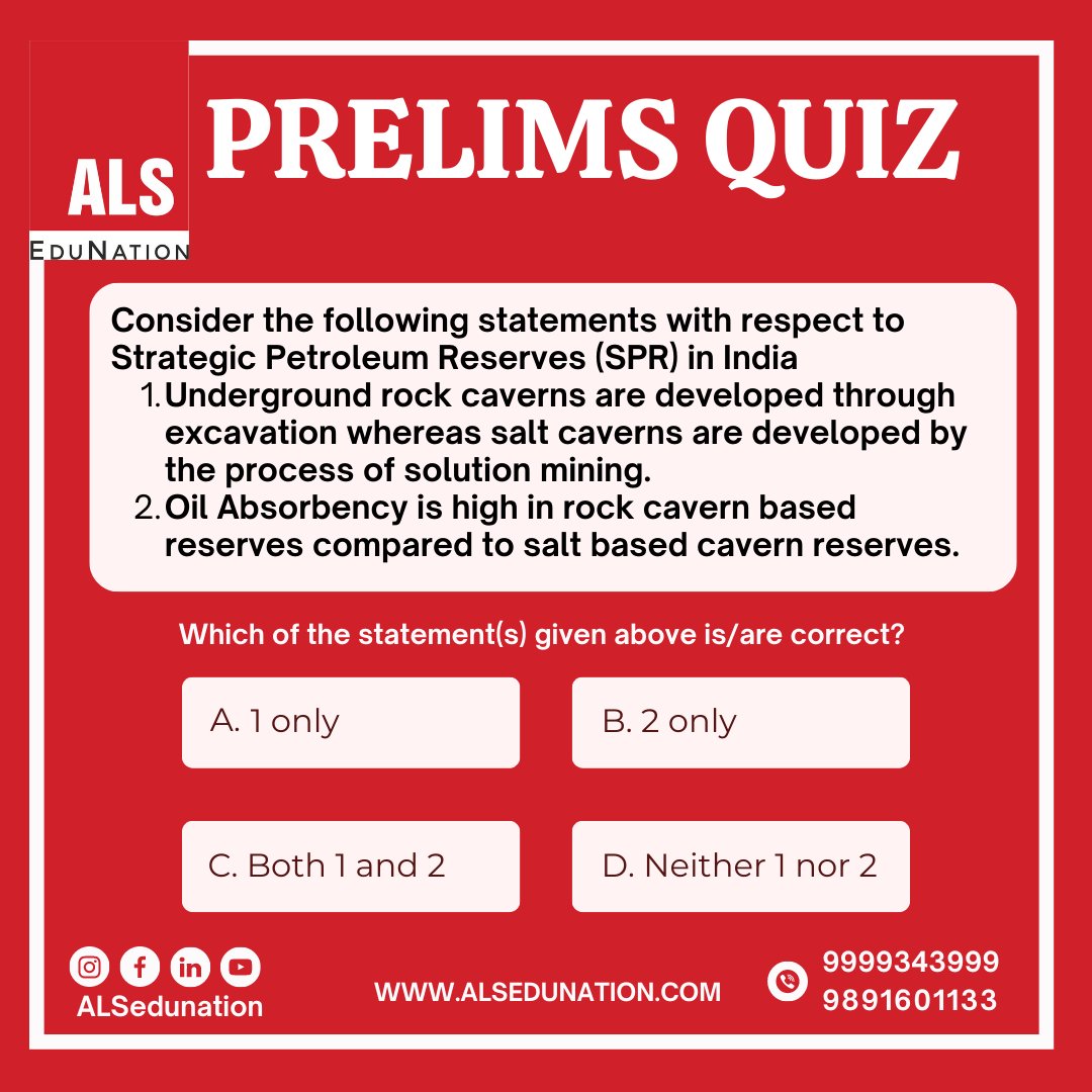 Here is today's #PrelimsQuiz Question. Do let us know the right answer in the comments.
Best of luck!
--
--
Visit - alsias.live
.
.
#UPSC2023 #UPSCPrelims #CurrentAffairsToday #UPSCNewsAnalysis #CurrentAffairs #CurrentAffairs2022 #ALSIAS #alsiascoaching #upscaspirant