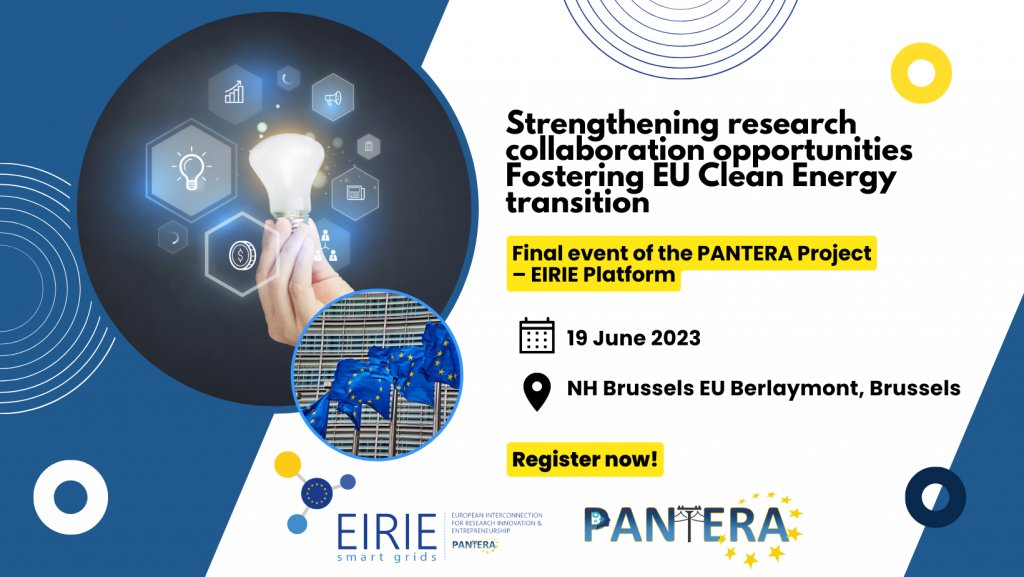 D-14 to PANTERA's final event "Strengthening research collaboration opportunities Fostering EU Clean Energy transition"!

📅 19 June 2023 
📍NH Brussels EU Berlaymont

More info and registration➡️bit.ly/43qhWZo

#HorizonEurope #H2020 #EU #finalevent #EUProject #EIRIE