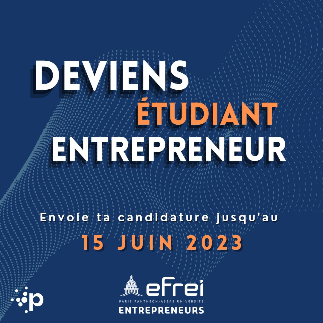[ APPEL A CANDIDATURE ] 

Vous êtes étudiant(e) entrepreneur @efrei_paris ?  
Vous avez un projet #entrepreneurial ? 🎯
Bénéficiez du statut national d’étudiant #entrepreneur pour l'année 2023-2024.

🚨Contactez ludivine.pirlet@efrei.fr jusqu'au 15 juin 2023.