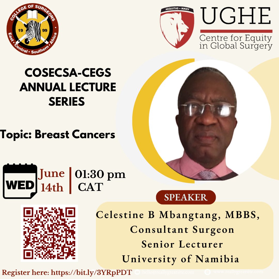 julesgreat's tweet photo. Coming up this month in surgical education. @cosecsa &amp;#CEGS of @ughe_org bring you 4 surgical oncology sessions. Prof @sherrywren, Dr @MbangtangCelest , Prof. Louis Pister, and Dr. @DrBethelehem will be there. @abebesurg @PAACS_ @DrBarnabasAlay https://t.co/2TrfPD7X3C