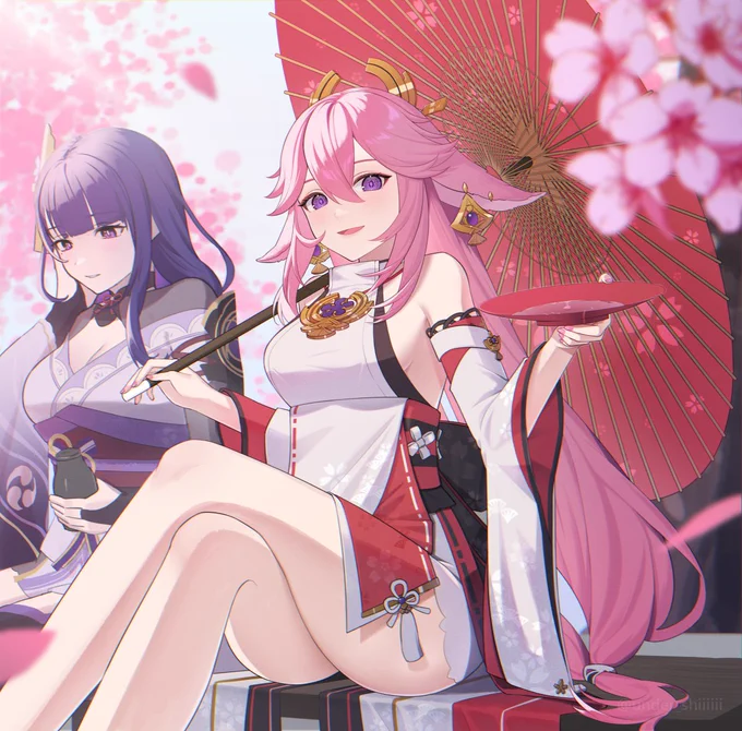 「汝も妾と共にここで花見をせぬか?」  #八重神子イラストコンテスト #yaemiko #GenshinImpact
