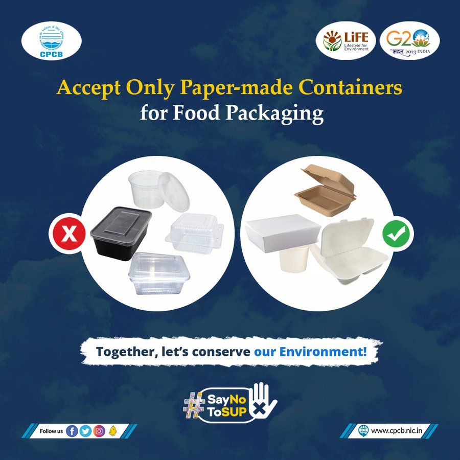#SayNoToSUP 
Accept only eco-friendly containers for food packaging 

#WorldEnvironmentDay