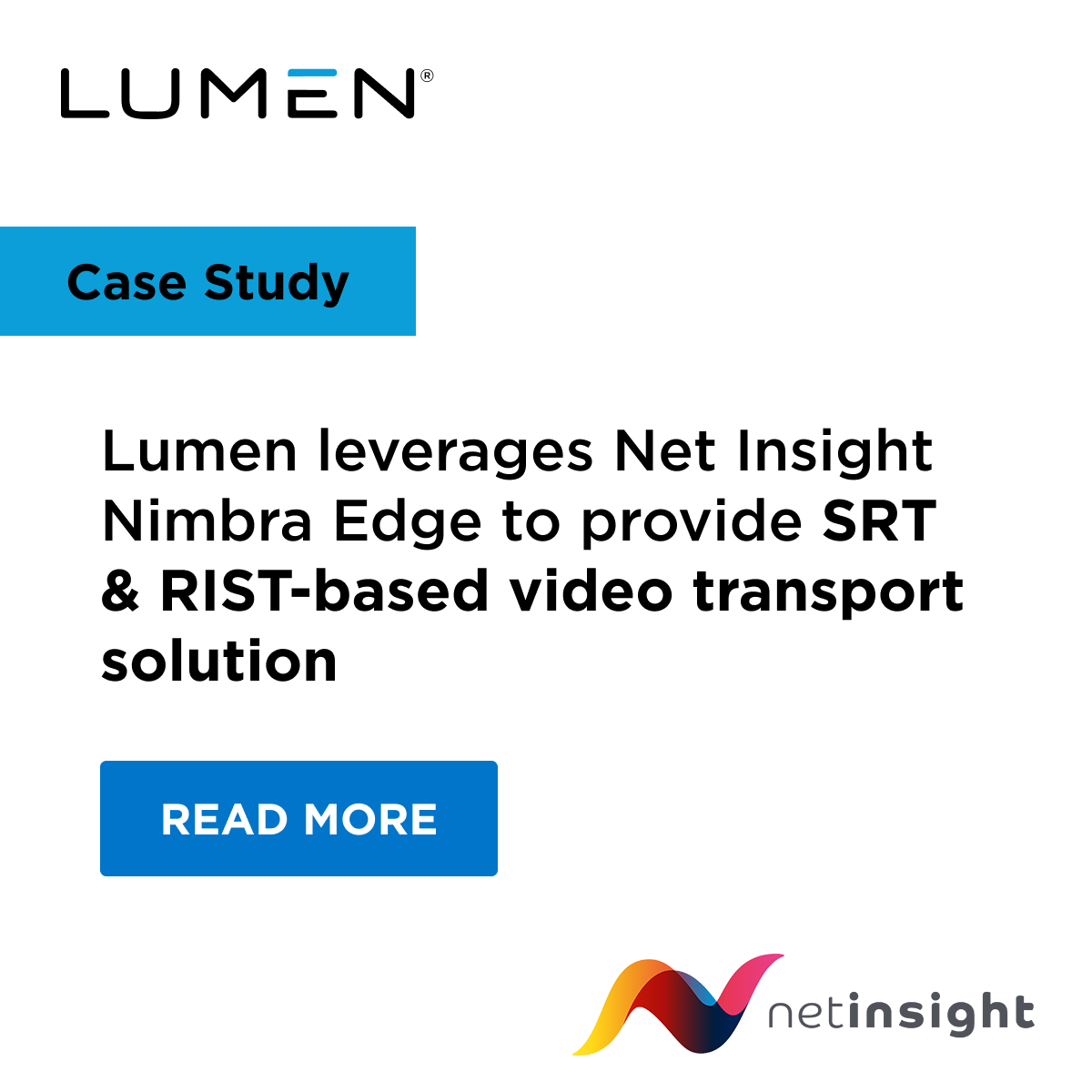 Lumen leverages <a href="/NetInsight/">Net Insight</a> Nimbra Edge to provide SRT &amp; RIST-based video transport solution. Read how you can benefit from this joint solution: bddy.me/3MToUit
#streamingmedia #videodelivery #Vyvx