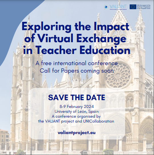 ValiantProject's tweet photo. We are ready to go! Here is the website and Call for Papers for our @ValiantProject &amp; @UNICollaborate joint conference on #VirtualExchange and Teacher Education in León, Spain on 8-9 Feb 2024: https://t.co/QOTrxKD9Lx Come and share your experiences and learn from others! https://t.co/MW1Rk8E2ha