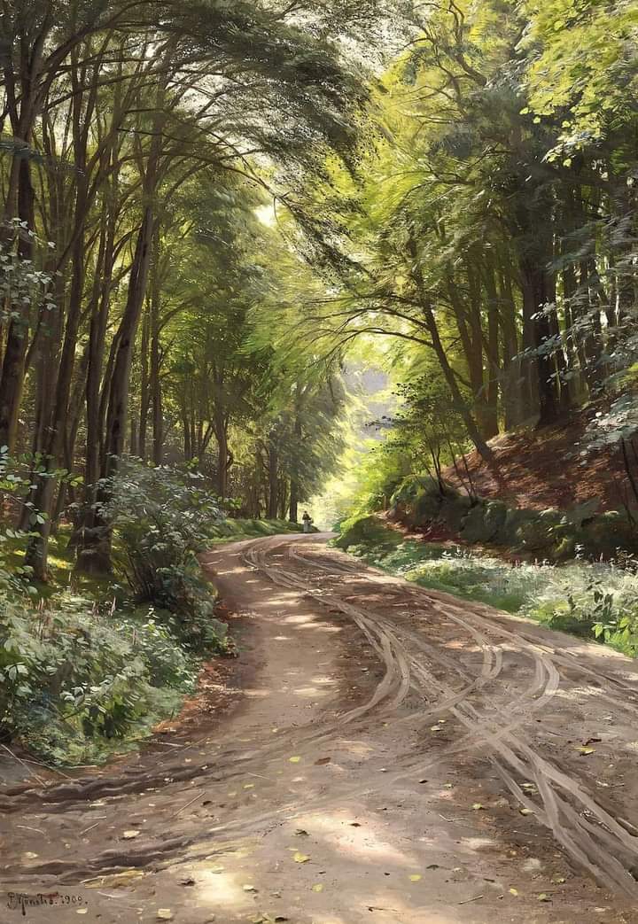 🎨
'Sunrays on a forest road' 
By:
#Peder_Mork_Monsted
#Danish 🇩🇰 #landscape #painter
#Oil_on_canvas
#art