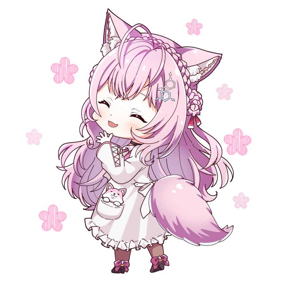 hakui koyori 1girl animal ears tail pink hair chibi solo animal ear fluff  illustration images