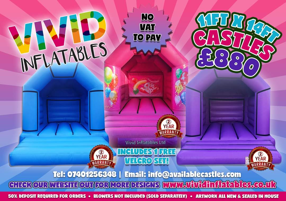 IN STOCK we have velcro castles in stock you just have to choose your artwork