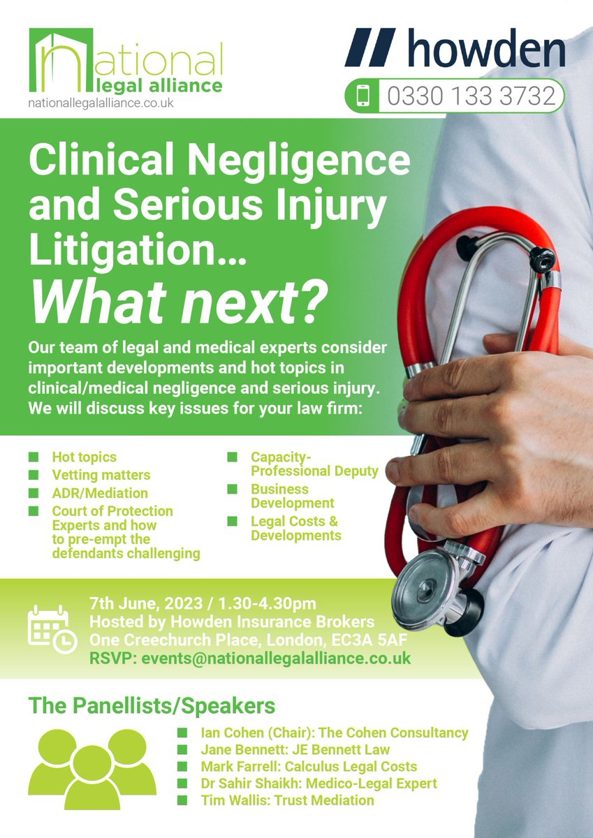 📢 2 days left until the FREE @LegalNorthern seminar. Jane Bennett, esteemed member of our Expert Community, will be discussing what to look for from a Court of Protection Deputy.

A must-attend for all #solicitors working in the fields of #seriousinjury or #clinicalnegligence.