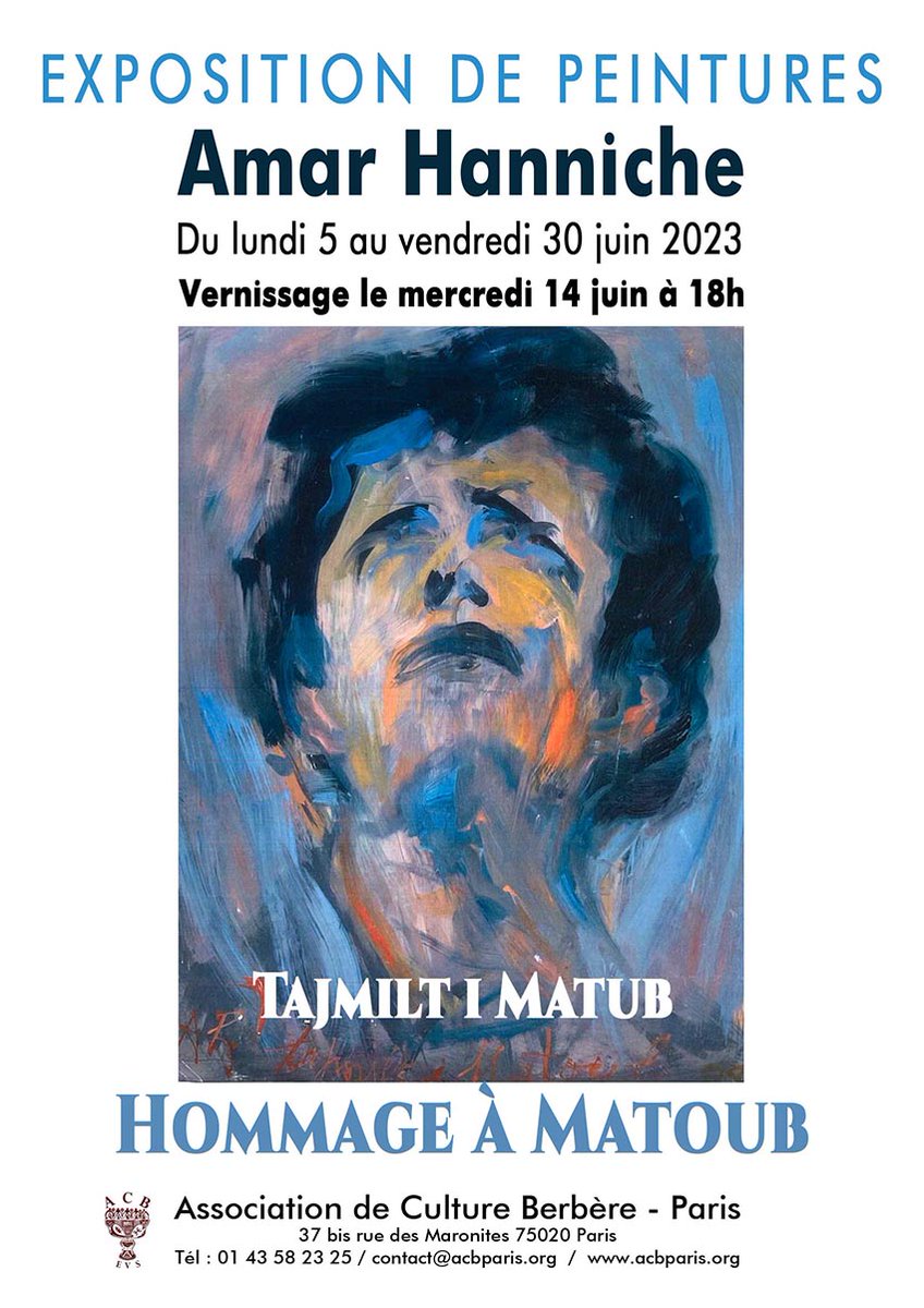 de_berbere's tweet photo. Hommage à #Matoub à l'Association de Culture Berbère @de_berbere 
#exposition #peinture #Matub #berbere #vernissage https://t.co/bGED9B6JzR