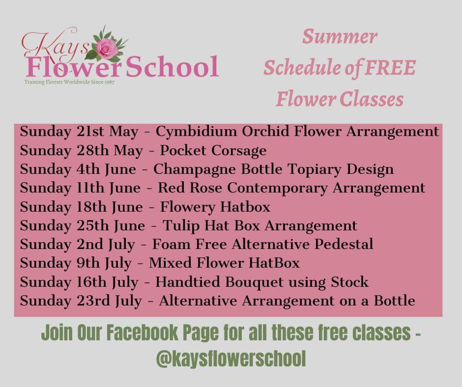 Every Sunday morning at 10am from now until the end of August we will have a #freeflowerarrangingclass here on #KaysFlowerSchool 

Sign up to our event using this link then you can always watch on the replay - fb.me/e/V5GLHb5h

Feel free to tell your friends 💕💕💕