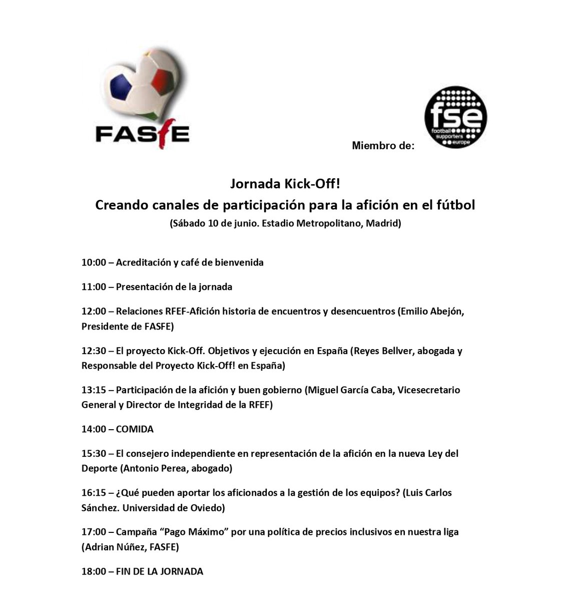 📢10 de junio, estadio Metropolitano: Jornada Kick-Off! Creando canales de participación para la afición en el fútbol

⚽Para aficionados interesados en participación democrática en el fútbol

🔗Inscríbete gratis hasta completar aforo: forms.gle/7aPnb4Lm1s5jx7…

#KickOffNewFootball