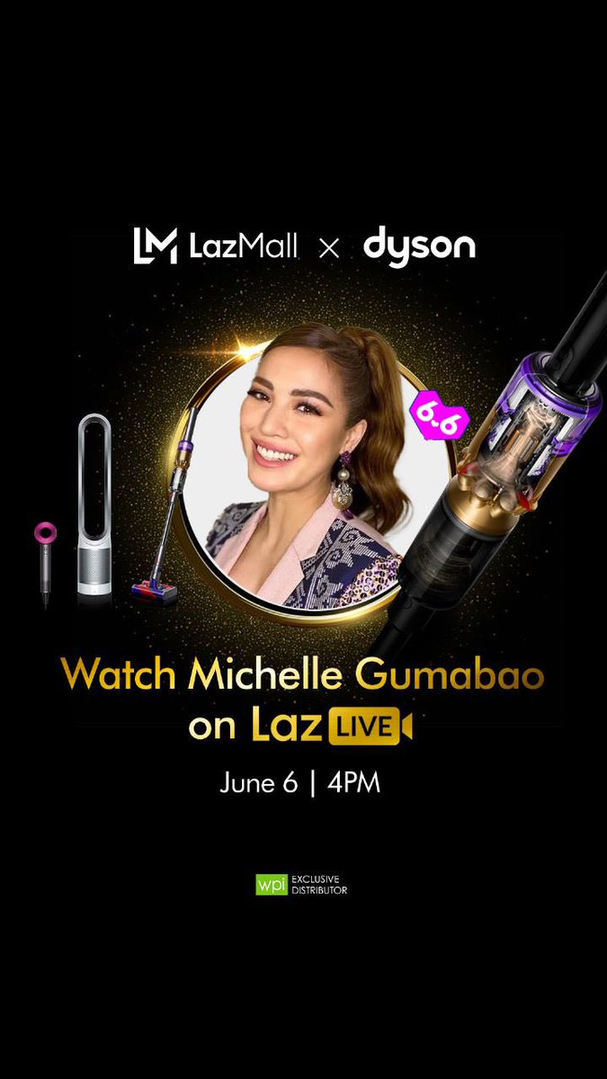 Tune into my dyson livestream tom at 4pm for Lazada 6.6! Super Daming discounts para sainyo lahat mapapacheckout ka talaga! see you there!