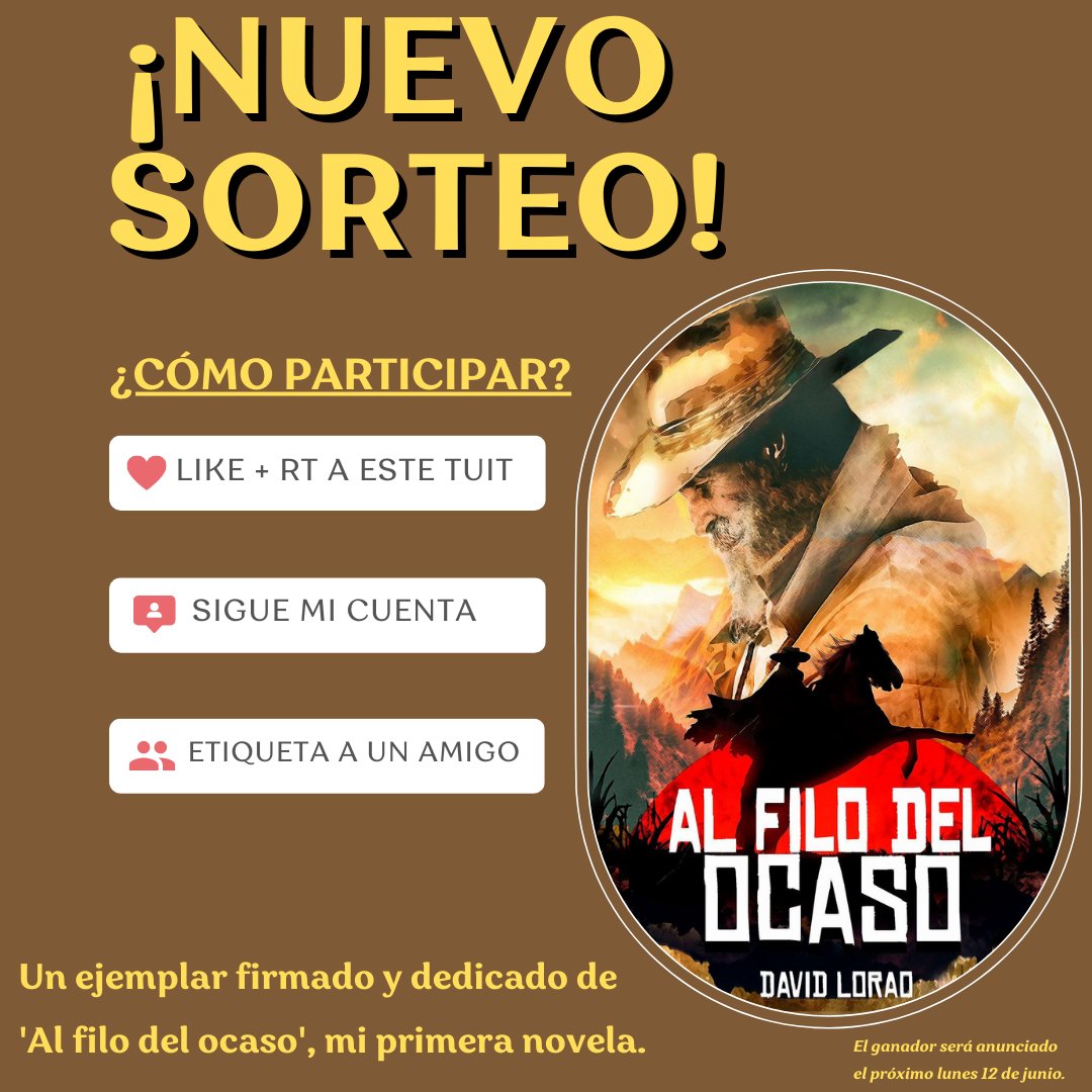 goonielor's tweet photo. ¡¡NUEVO SORTEO!!

¿Quieres llevarte un ejemplar de #AlFiloDelOcaso, mi primera novela, firmado y dedicado por mí? ✍️

Es muy fácil 👇

🔁Dale RT a este tuit
✨Sígueme en Twitter
🤠Etiqueta a un amigo

El ganador se dará a conocer el lunes 12 de junio.

¡Mucha suerte a todos! https://t.co/MwL8r1wQy1