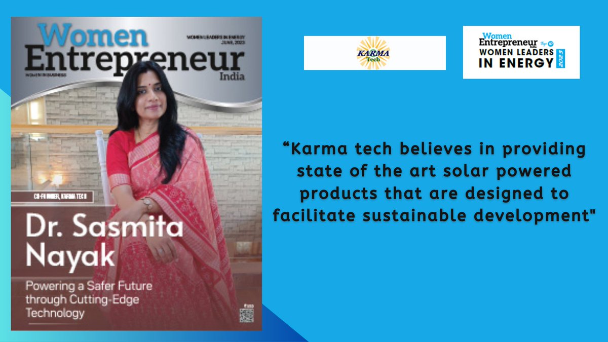 Dr.Sasmita Nayak, Associate Professor, Karma Tech has been selected by WomenEntrepreneurIndia as one of the 'Top 10 Women Leaders In Energy - 2023'.

Article: lnkd.in/dQH_-ezh

#WomenLeadersInEnergy #WomenLeaders #EnergyRevolution #energysector #renewableenergy #magazine