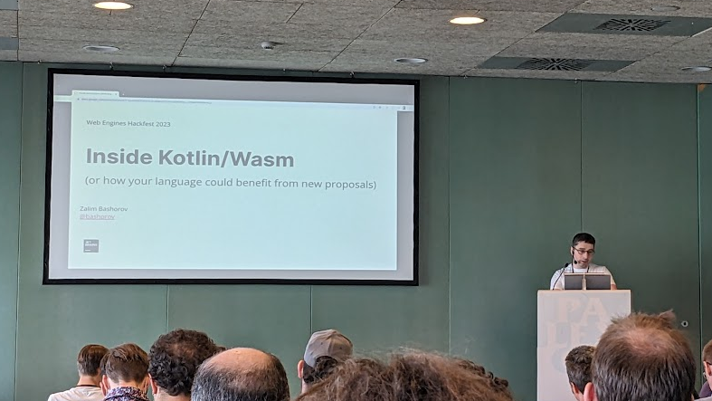 Zalim Bashorov (@bashorov) is now on the stage talking about Kotlin and WebAssembly