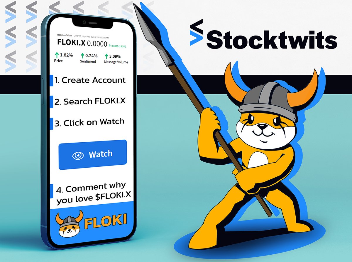 FLOKI's tweet photo. Let's take over Stocktwits!🔥

Stocktwits is essentially the traders guide to stocks and #crypto and has over 1.5 million monthly users. 

All you need to do is:

1) Create Account. 
2) Click on 'Watch' to Watch #Floki 
3) Comment why you love $floki.x

https://t.co/Mdl42ZW85m https://t.co/P77d1N9XT2