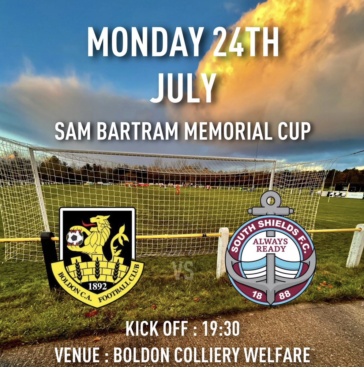 CABoldon's tweet photo. The final fixture of the preseason schedule will see us face a @SouthShieldsFC XI on the 24th July, at The Villa for the #sambartram 🏆. 
Come along and support to remember the great man himself. 

⚫️⚪️ #upthevilla #sambartram https://t.co/vS0xzNuPmj