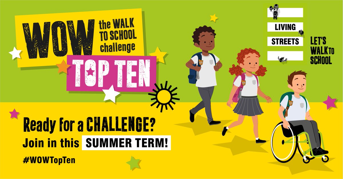 📅Today marks the start of our summer term #WOWTopTen challenge. It'll run throughout June, so encourage all pupils to up their strides and travel actively to school as much as possible this month. 

Who will climb up the leaderboard and make the WOW Top Ten? #WalkToSchool 🚶👩‍🦽👩‍🦯