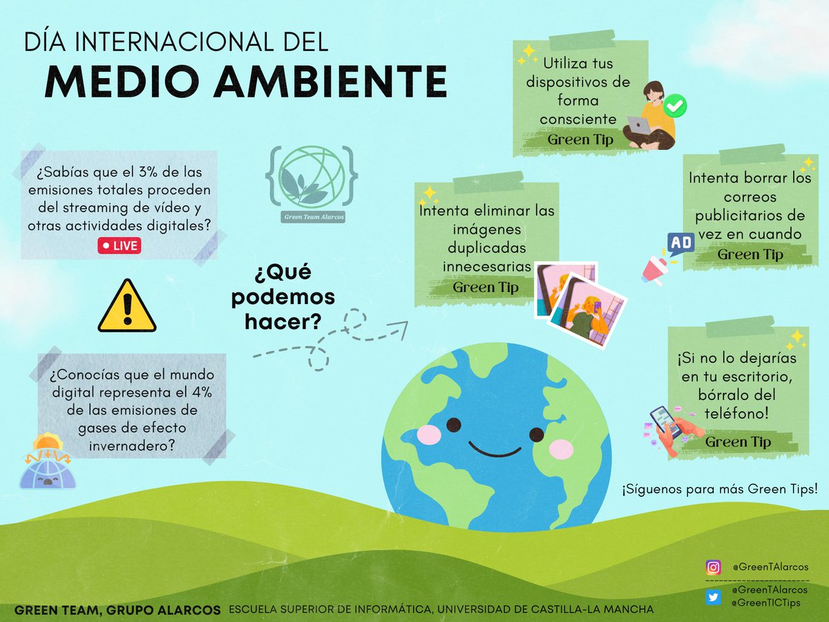 Today is the World Environmental Day! 🌿Did you know...

¡Hoy es el Dia Internacional del Medio Ambiente!🌿¿Sabías...?

#DiaMundialDelMedioAmbiente #WorldEnvironmentDay #GreenTip #TIC <a href="/GreenTAlarcos/">Green Team Alarcos</a> <a href="/GrupoAlarcos/">GRUPO ALARCOS</a>