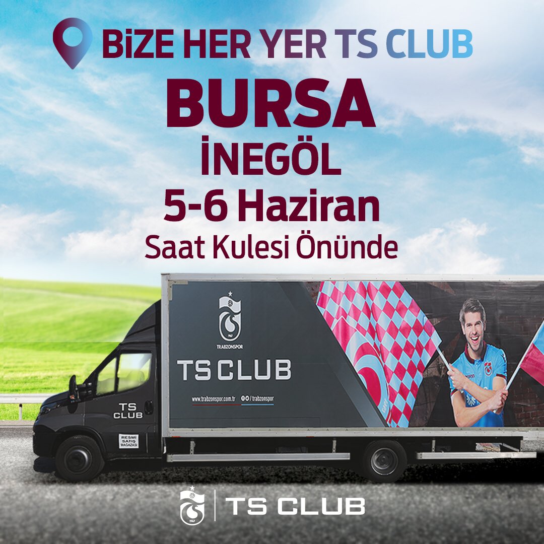 🔴🔵 TS Club Mobil Aracı 5-6 Haziran tarihlerinde Bursa İnegöl Saat Kulesi önünde taraftarlarımızın hizmetinde olacak. 

#Trabzonspor #TSClub #FırtınaZamanı