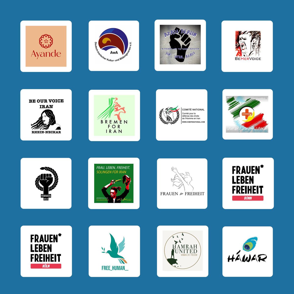 GalleryWalk4's tweet photo. Wir sind hocherfreut euch die zusammenarbeitenden Gruppen des Gallery Walk 4 Freedom zu präsentieren! 

#onediaspora #womenlifefreedom #berlin #Mahsa_Amini #IranRevoIution https://t.co/PAhJMGtMIo