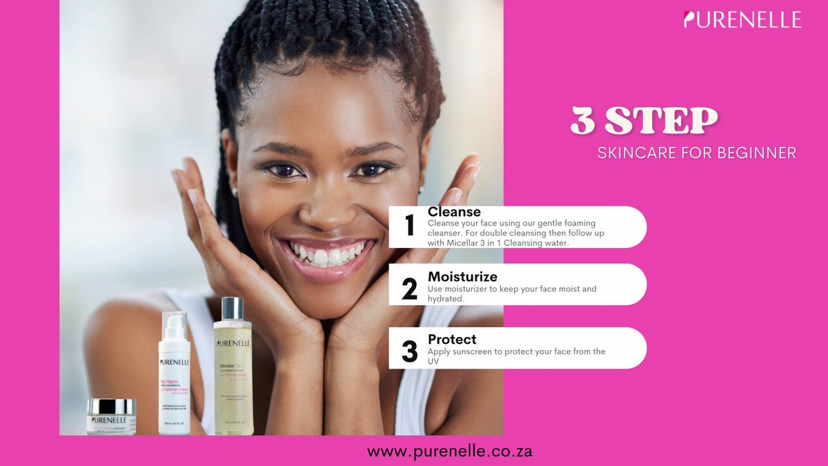 purenelle's tweet photo. Simple. Clean . Affordable 💓✨

1.Cleanse💦 your face using our gentle foaming cleanser. For double cleansing then follow up with Micellar 3 in 1 Cleansing water.
2.Moisturise and protect with the daily moisturising cream with spf 15 &amp;  collagen booster.
https://t.co/cFEW7miG21 https://t.co/ZzA4PemwPz