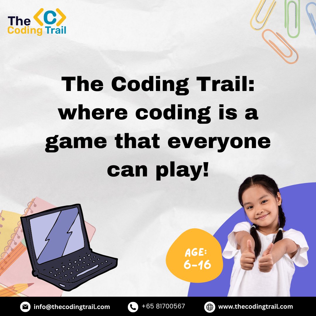 coding_trail's tweet image. Let The Coding Trail be your guide to coding mastery. Welcome to the world of excellence in creativity.
👦🧒 Age: 6-16
🔑 Register soon today
👉 info@thecodingtrail.com
👉 +65 8170 0567
👉 thecodingtrail.com
#codingclassforkids #codingquiz #quiz #quizcompetition #tct