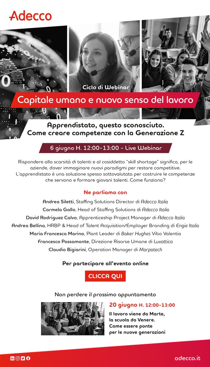 "Apprendistato, questo sconosciuto. Come creare competenze con la #GenerazioneZ", il titolo del #webinar dedicato all'#apprendistato come soluzione per costruire le #competenze per i #giovani. Protagonista il team Staffing Solutions e testimonial aziendali lnkd.in/dCHmwdWv