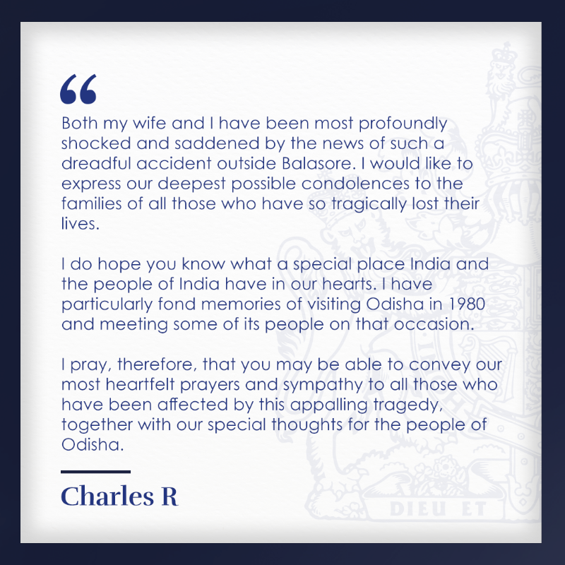 RoyalFamily's tweet photo. The King has sent a message of condolence to the President of India following the train crash in Odisha: