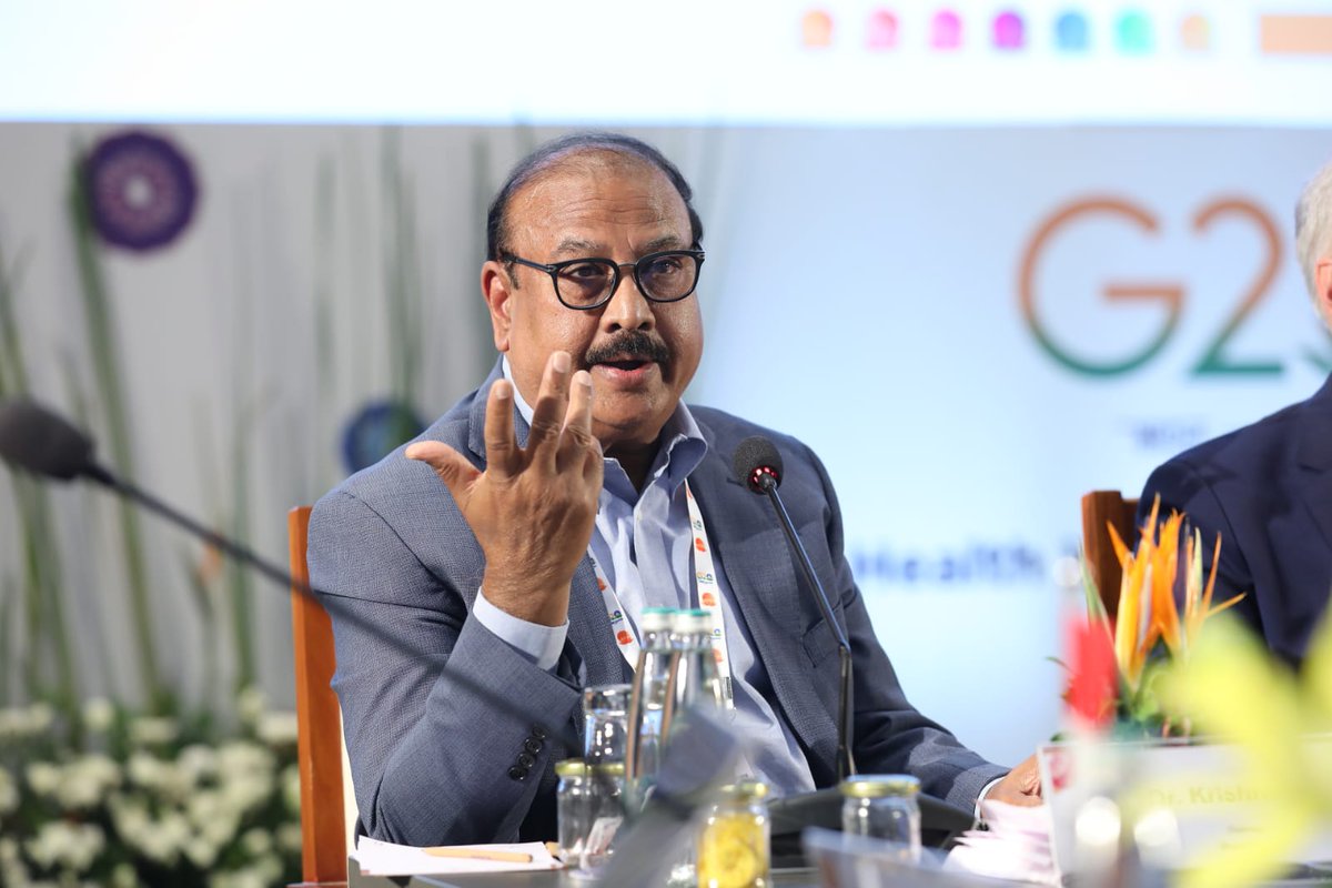 MoHFW_INDIA's tweet photo. Our mission is to deliver affordable, safe, and high-quality vaccines and bio-therapeutics that help people prevail over diseases. We seek to lead innovation in biotechnology in order to lead the fight against disease with a focus on emerging markets: Dr Krishna Ella, Chairman, Bharat Biotech at the panel discussion on 'Emerging needs and potential benefits for Global collaboration on R&D of VTDs for Prevention, Preparedness, Response'. 
#G20India 

@PMOIndia @g20org
