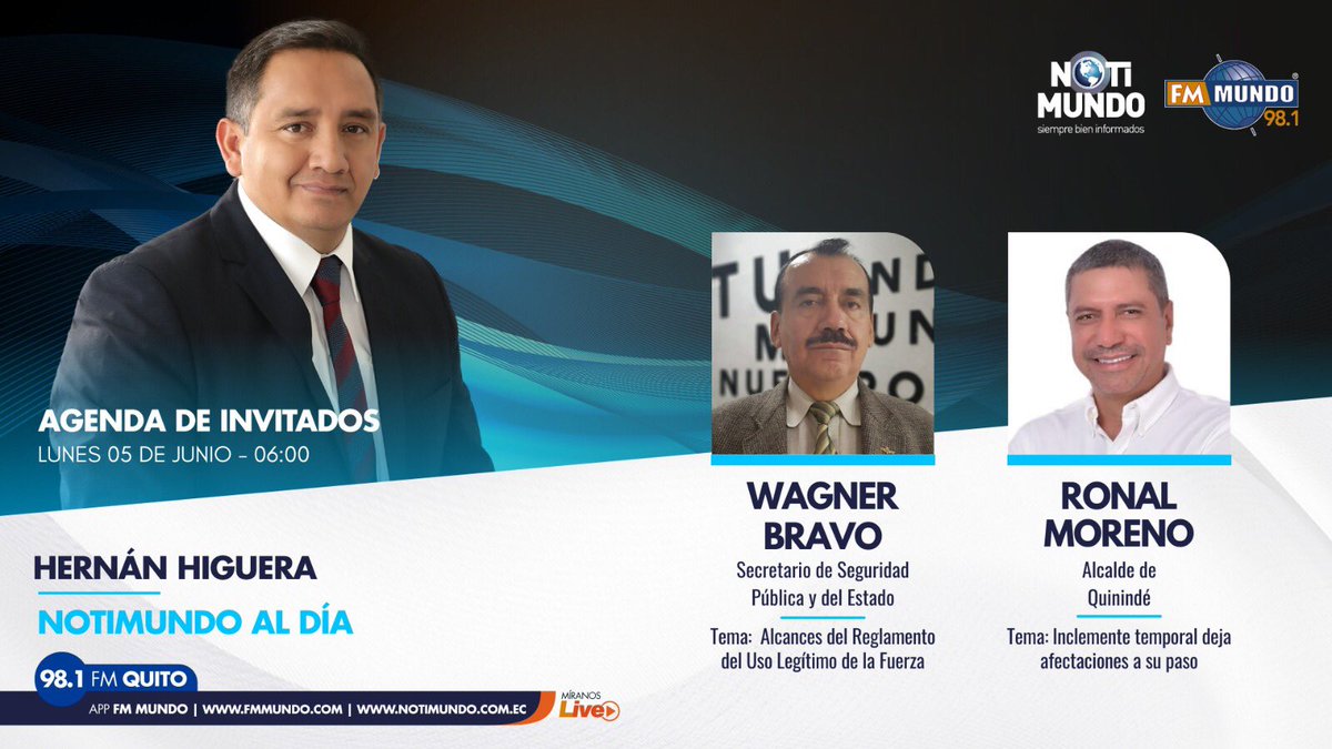 🔊 #AlAire | Iniciamos una nueva emisión de #NotimundoAlDía, con <a href="/higuerahernan/">Hernán Higuera</a>.

Hoy conversamos con <a href="/WagnerMBravoJa1/">Wagner M. Bravo Jaramillo</a> y <a href="/RonalMorenoRC5/">Ronal Moreno</a>. Interactúa con nosotros. ⤵️

📲 098 999 9819

📻 98.1 FM #Quito 📲 fmmundo.com