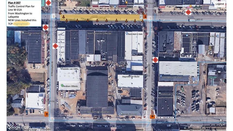 DOWNTOWN WATER PROJECT UPDATE:
Crews are continuing their work to improve our infrastructure in downtown Starkville. The following closures and detours are planned this week as the contractor installs new water mains along Main Street from Washington/DL Connor east to Lafayette.