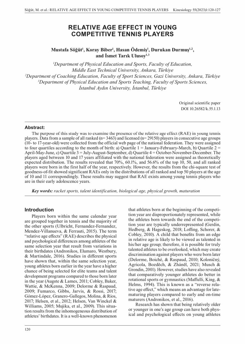 mustafasogut's tweet photo. Our new study on the relative age effect (RAE) in young competitive tennis players https://t.co/2Gw7QQ131g ⁦@_biberkoray⁩ ⁦@hsnodms⁩ ⁦@durukandurmus⁩ ⁦@taarikulusoy⁩ https://t.co/zOebXBNcvT