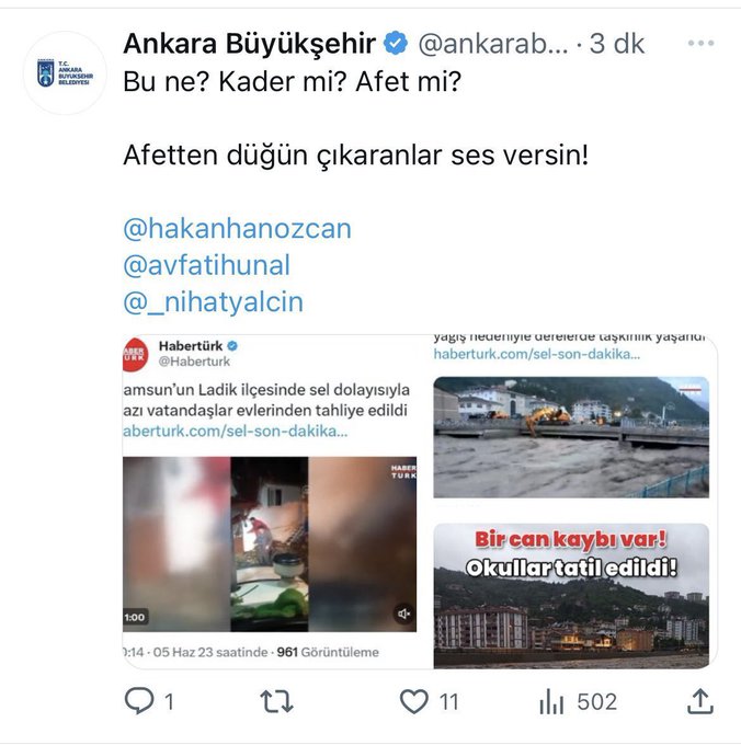 Mansur Yavaş'ın ekibi fena yakalandı

▪️CHP’li Ankara Büyükşehir Belediye Başkanı Mansur Yavaşʼın sosyal medya ekibi, trol hesaptan yapacağı paylaşımı yanlışlıkla ABB kurumsal hesabından yapınca yakayı ele verdi.

▪️Skandal hata kısa süre sonra fark edilip paylaşım kaldırıldı.