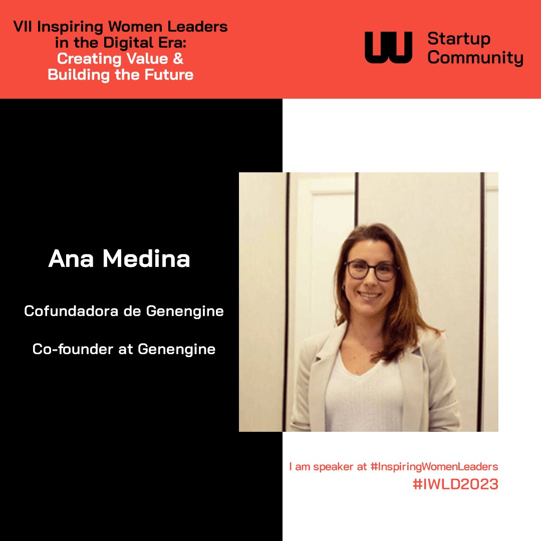 🚀 VII Inspiring Women Leaders in the Digital Era: Creating Value &amp; Building the Future.

Ana Medina es ponente de #inspiringwomenleaders / is speaker of #inspiringwomenleaders

Cofundadora de Genengine / Co-Founder at Genengine

✍️ Registro 👉🏼👉🏼 bit.ly/3oBXpBw