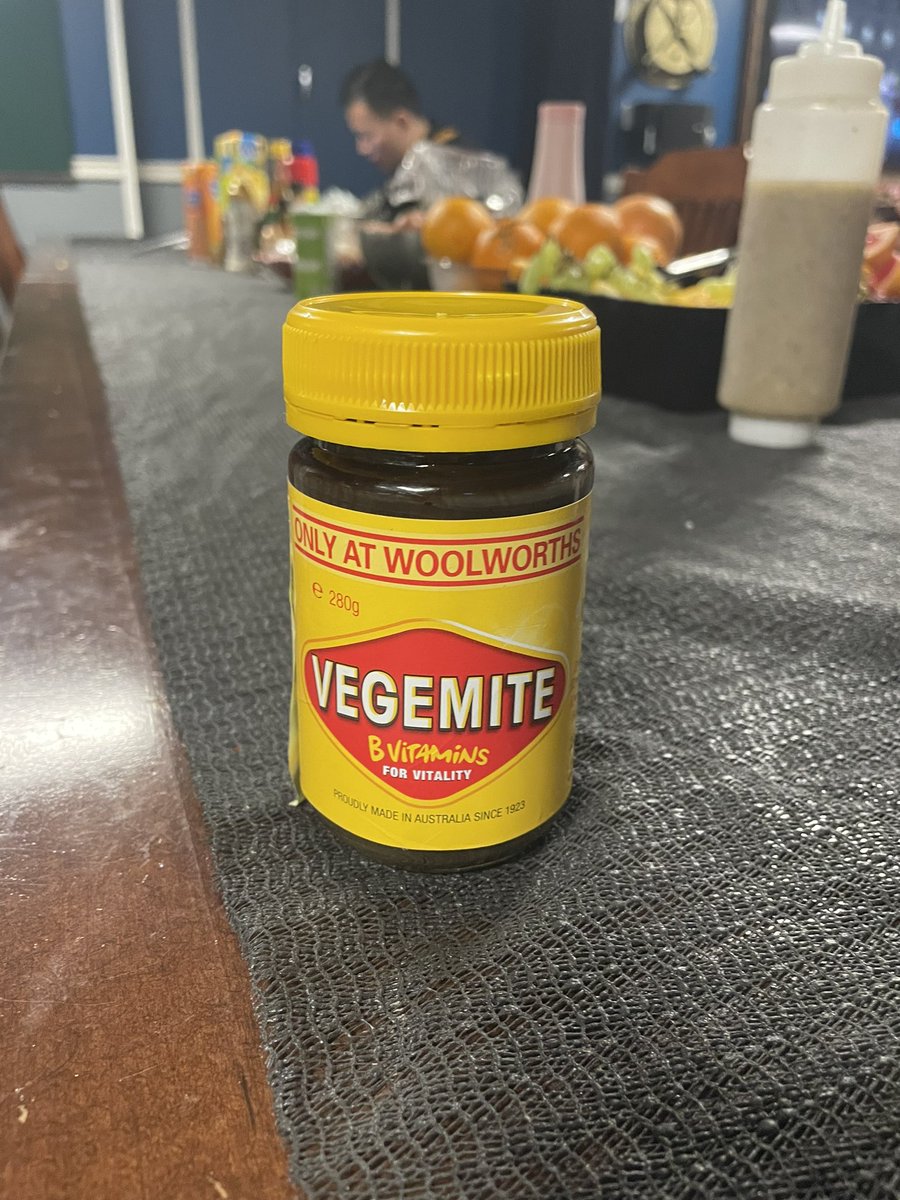 Gray_Mackenzie's tweet image. In the background of my on cam, was MV Asterix who was refuelling HMCS Montreal at the time. 

It’s tradition for ships to pass each other gifts, and the Astrix had one for our Global News team on board! 

A jar of Vegemite they must have picked up in Australia!