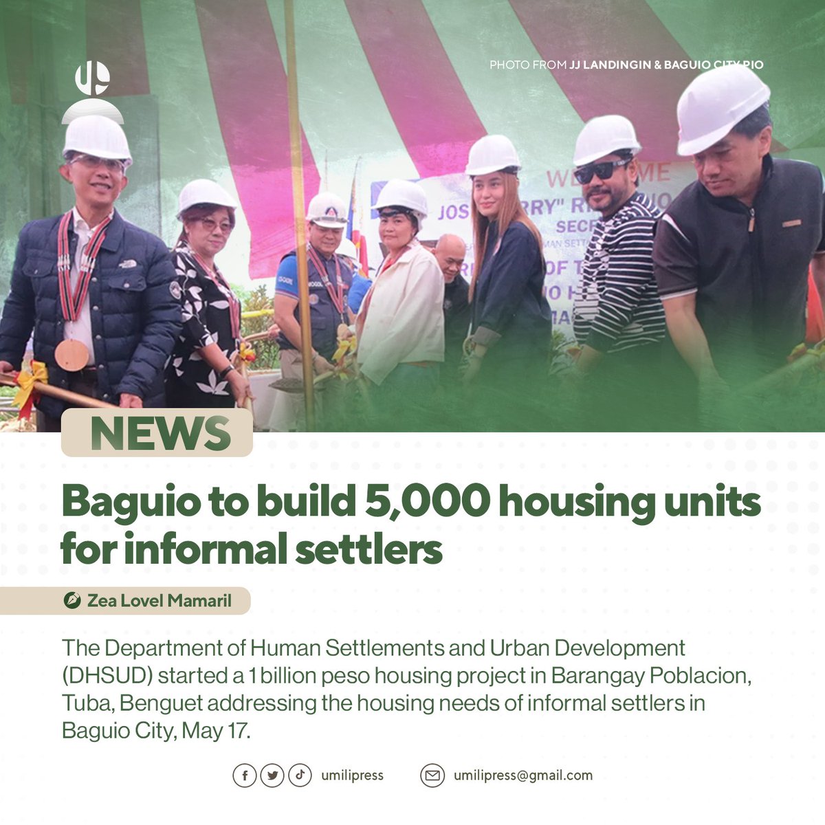 umilipress's tweet photo. NEWS | Baguio to build 5,000 housing units for informal settlers
By Zea Lovel Mamaril

DHSUD started a 1 billion peso housing project in Barangay Poblacion, Tuba, Benguet addressing the housing needs of informal settlers in Baguio City, May 17. https://t.co/yQhBK4raKT